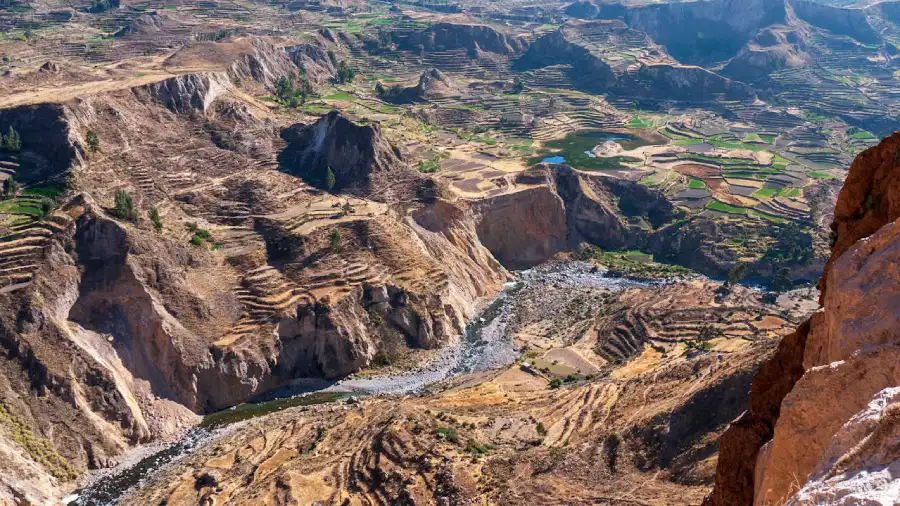 Panoramic view of the Colca Valley at the start of a Colca Canyon honeymoon tour in southern Peru
