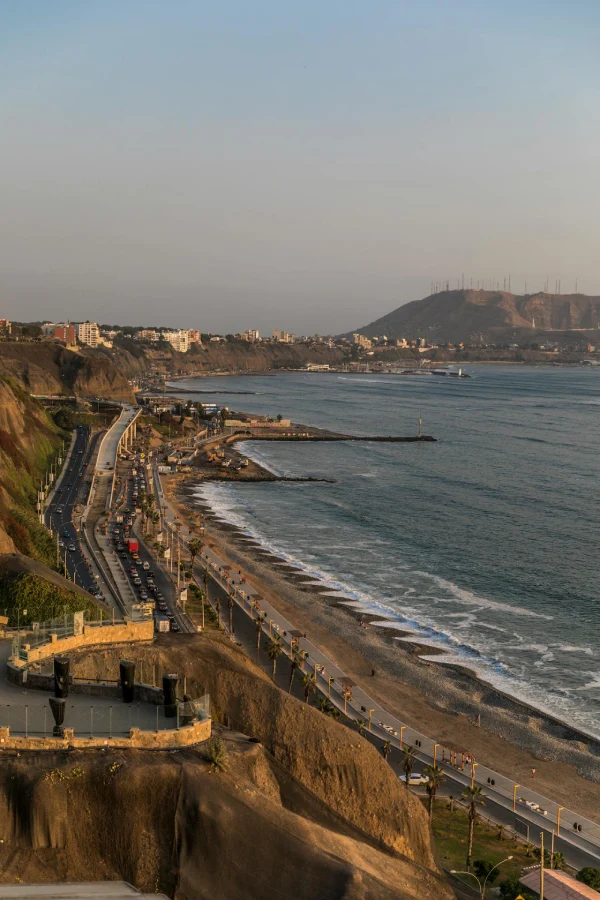 Lima coastline view at sunset during a Luxury Peru Coast honeymoon tour